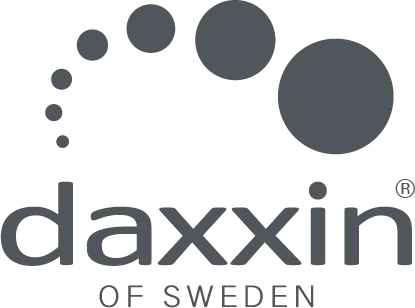Logotyp för Daxxin of Sweden, med stiliserade cirklar och företagsnamnet i en modern typografi.